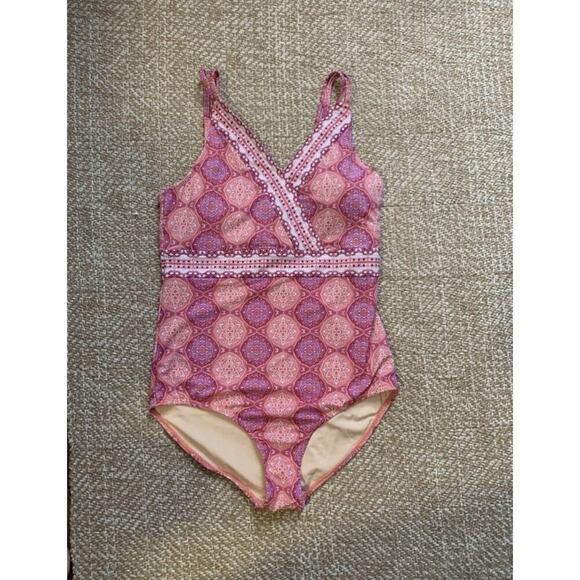 Cabana Life Talbots Pink Halter One Piece Halter Pink Sunrise Plaid Swimsuit Lg - Picture 1 of 7